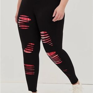 Torrid black and red plaid slashed leggings